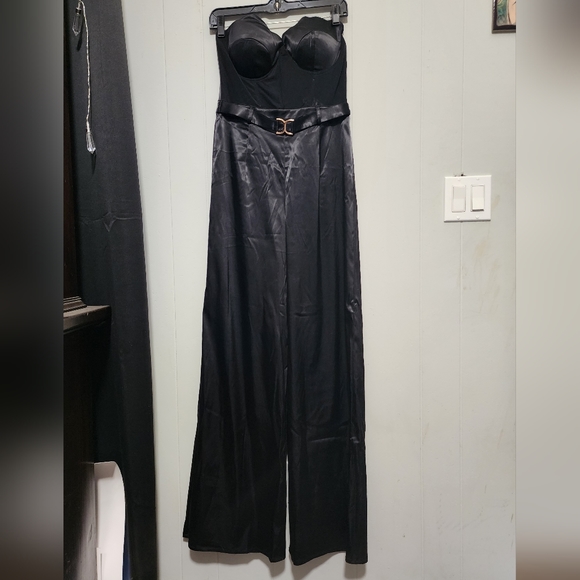NWT Gorgeous Akira Midnight Black Satin Jumpsuit π - Picture 13 of 14